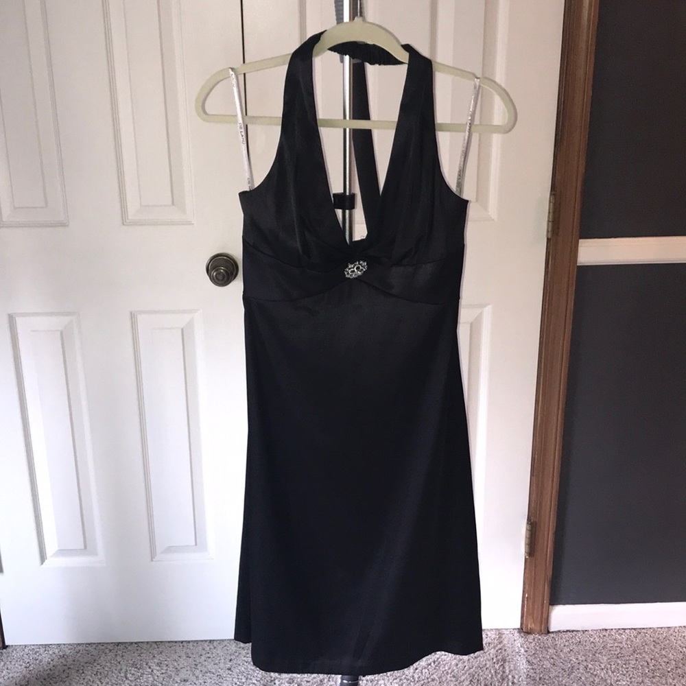 Black halter cocktail dress